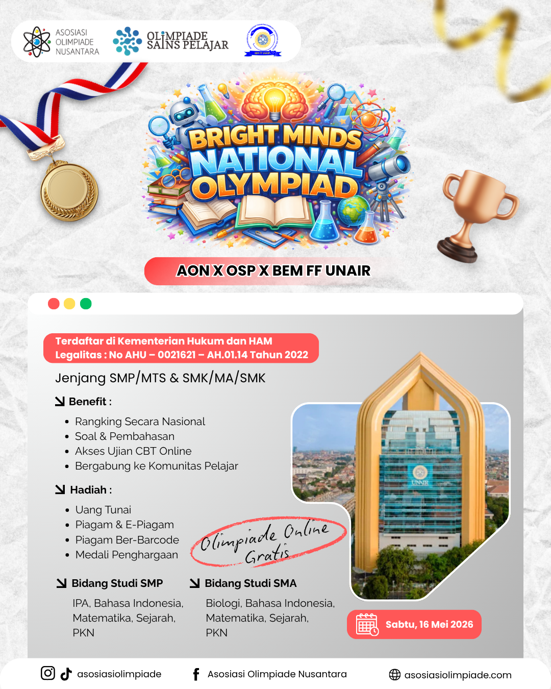 BRIGHT MINDS NATIONAL OLYMPIAD - AON X OSP X BEM FF UNAIR (16 MEI 2026) logo