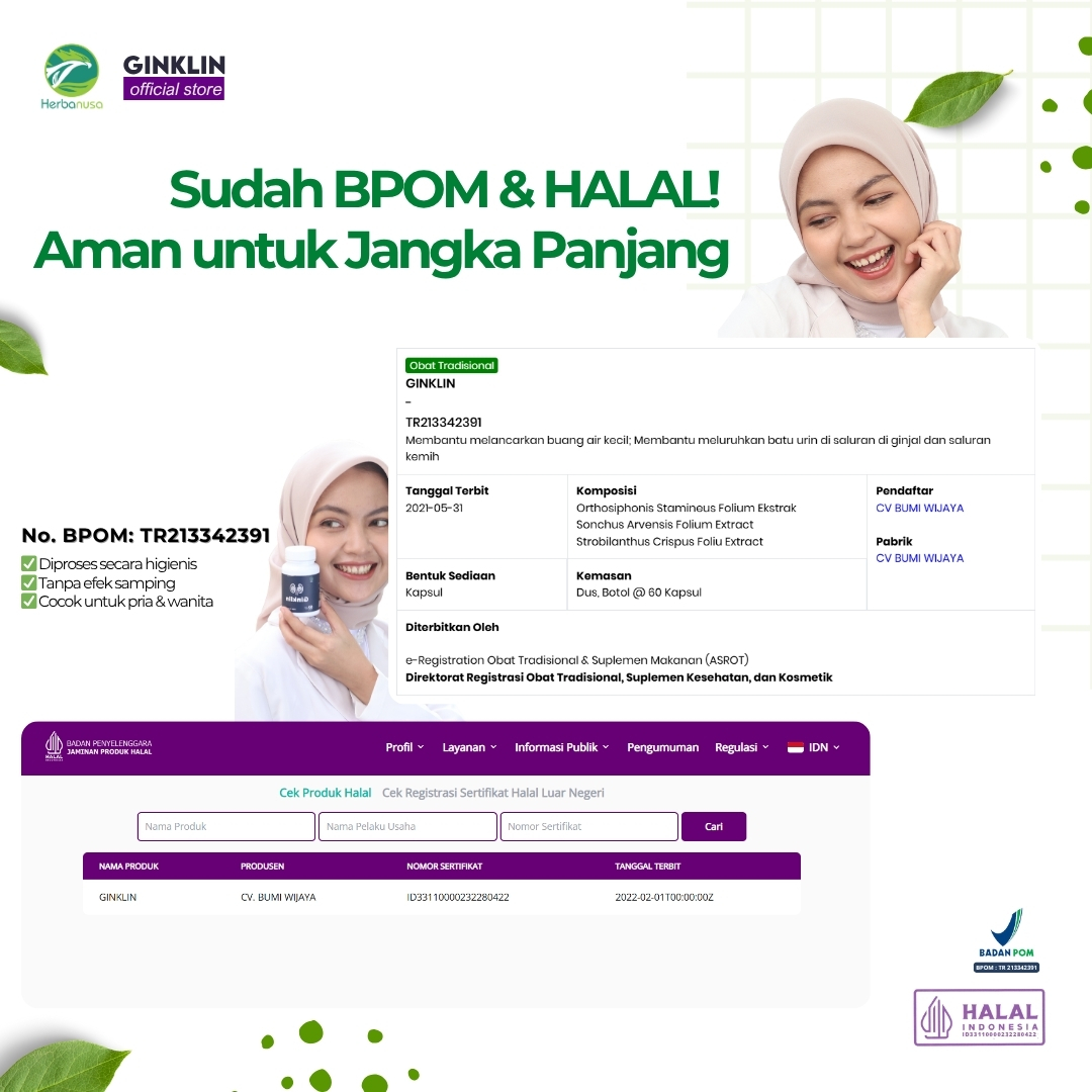 Ginklin Official 60 Kapsul + BONUS Checklist, Tracker Minum & E-book Batu Ginjal