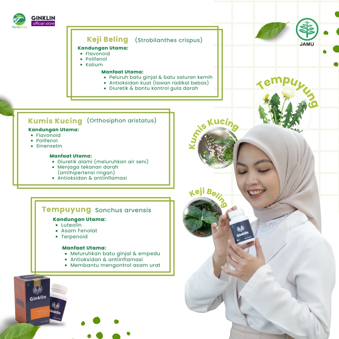 Ginklin Official 60 Kapsul + BONUS Checklist, Tracker Minum & E-book Batu Ginjal