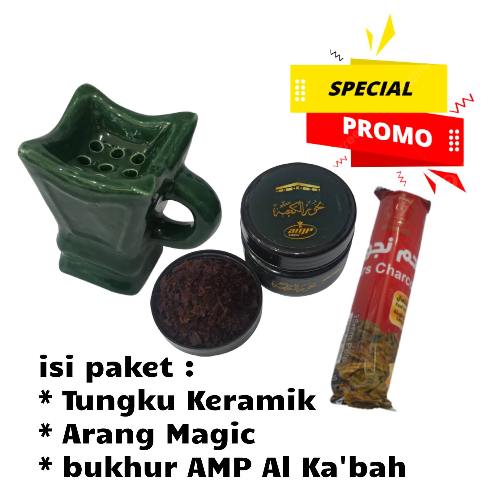 paket bukhur murah 3 in 1 bukhur amp + arang magic + tungku keramik