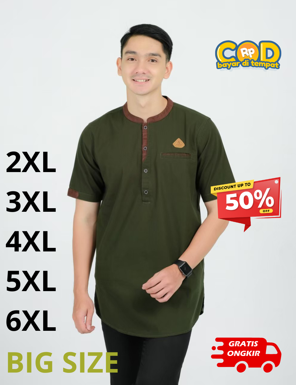 Kemeja Koko Pria (KEMKO) Lengan Pendek Ukuran Big Size M Sampai 6XL Copy