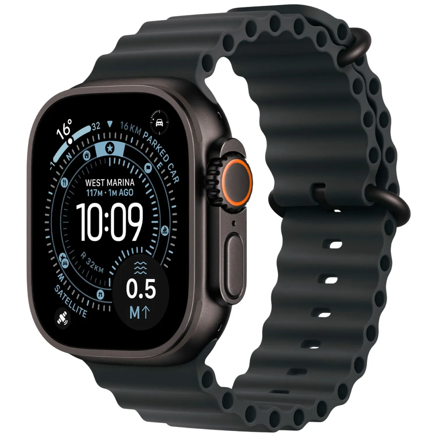 Apple Watch Ultra 3 Black Titanium - Ocean Band - Black logo