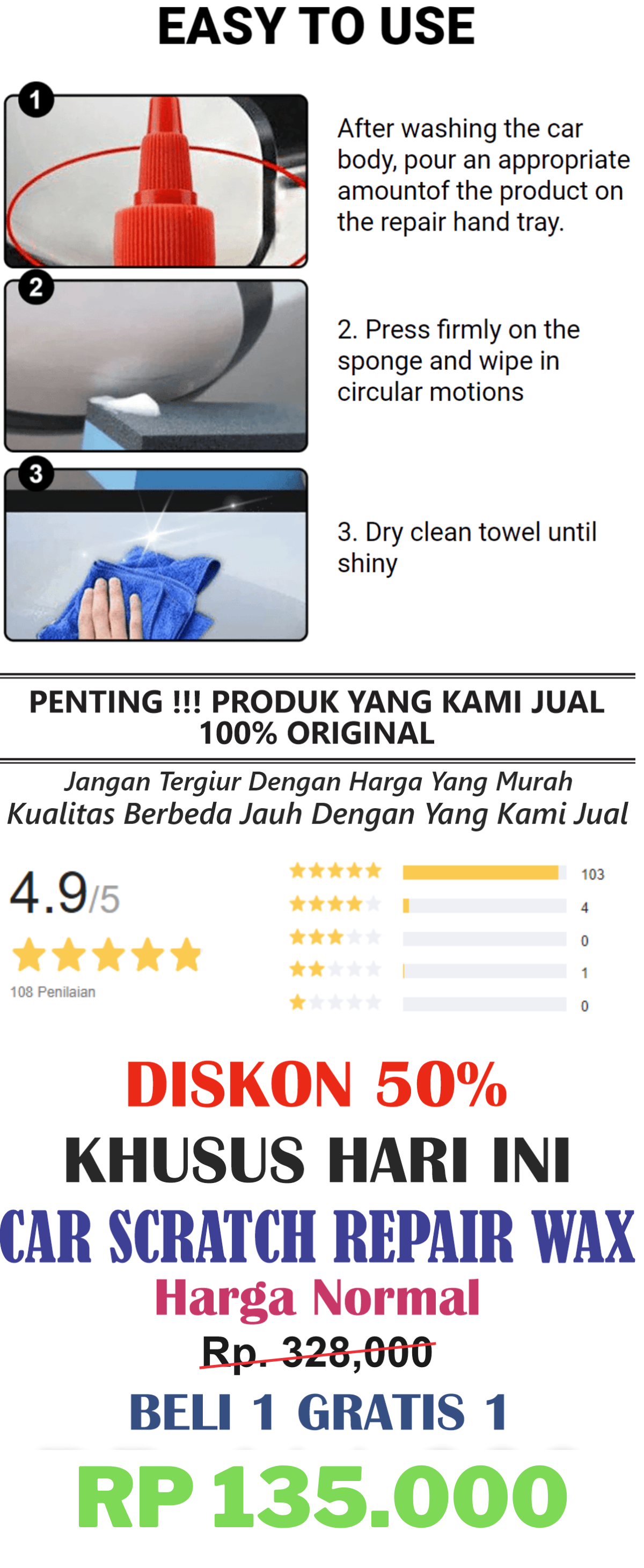 BELI 1 GRATIS 1 (HANYA SEKARANG) CAR SCRATCH REPAIR WAX BIMOX JAPAN TECH YT1 logo