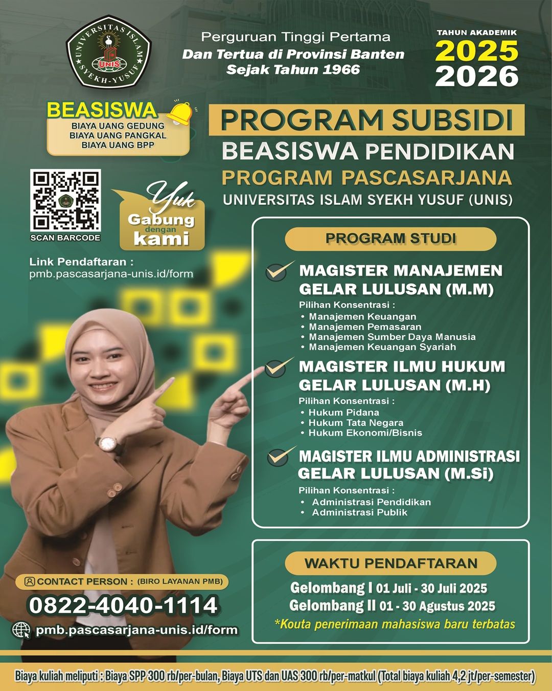 Program Subsidi Beasiswa Pendidikan Program Pascasarjana Universitas Islam Syekh-Yusuf (UNIS)