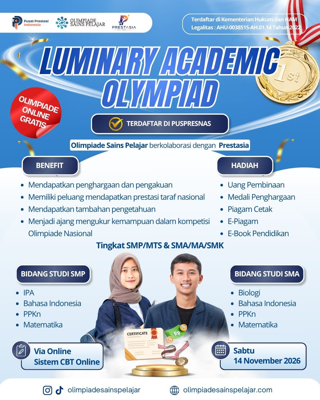 LUMINARY ACADEMIC OLYMPIAD 14 NOVEMBER 2026 OSP X PS logo