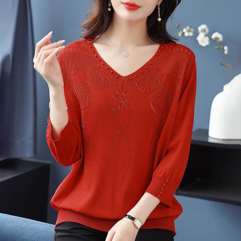 Women's V-Neck Pullover Shirt - Maroon Color