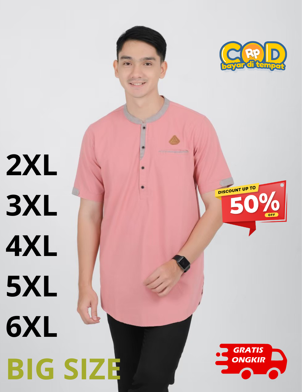 Kemeja Koko Pria (KEMKO) Lengan Pendek Ukuran Big Size M Sampai 6XL Copy logo