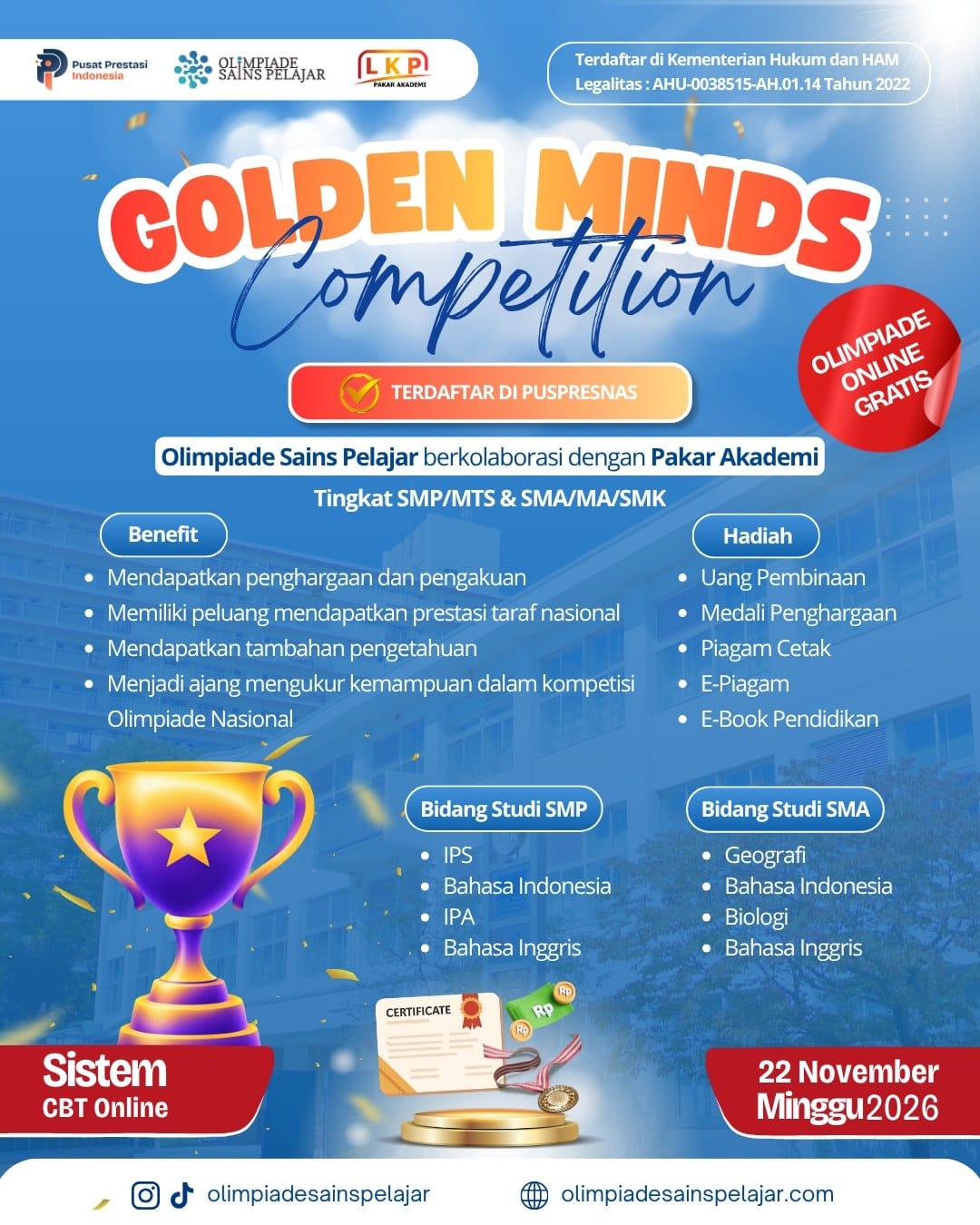 GOLDEN MINDS COMPETITION 22 NOVEMBER 2026 - OSP X LKP logo