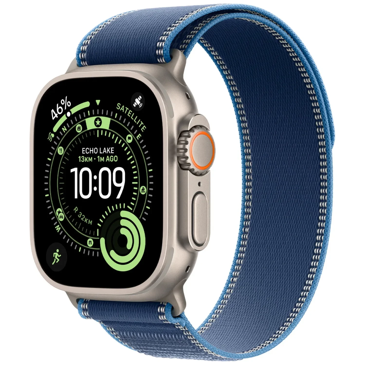 Apple Watch Ultra 3 Natural Titanium - Trail Loop - Bright Blue logo