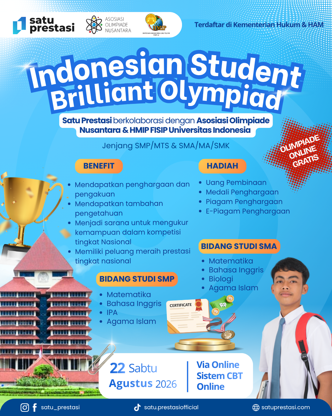 INDONESIAN STUDENT BRILLIANT OLYMPIAD - SABTU, 22 AGUSTUS 2026 - SP X AON X HMIP FISIP UI logo
