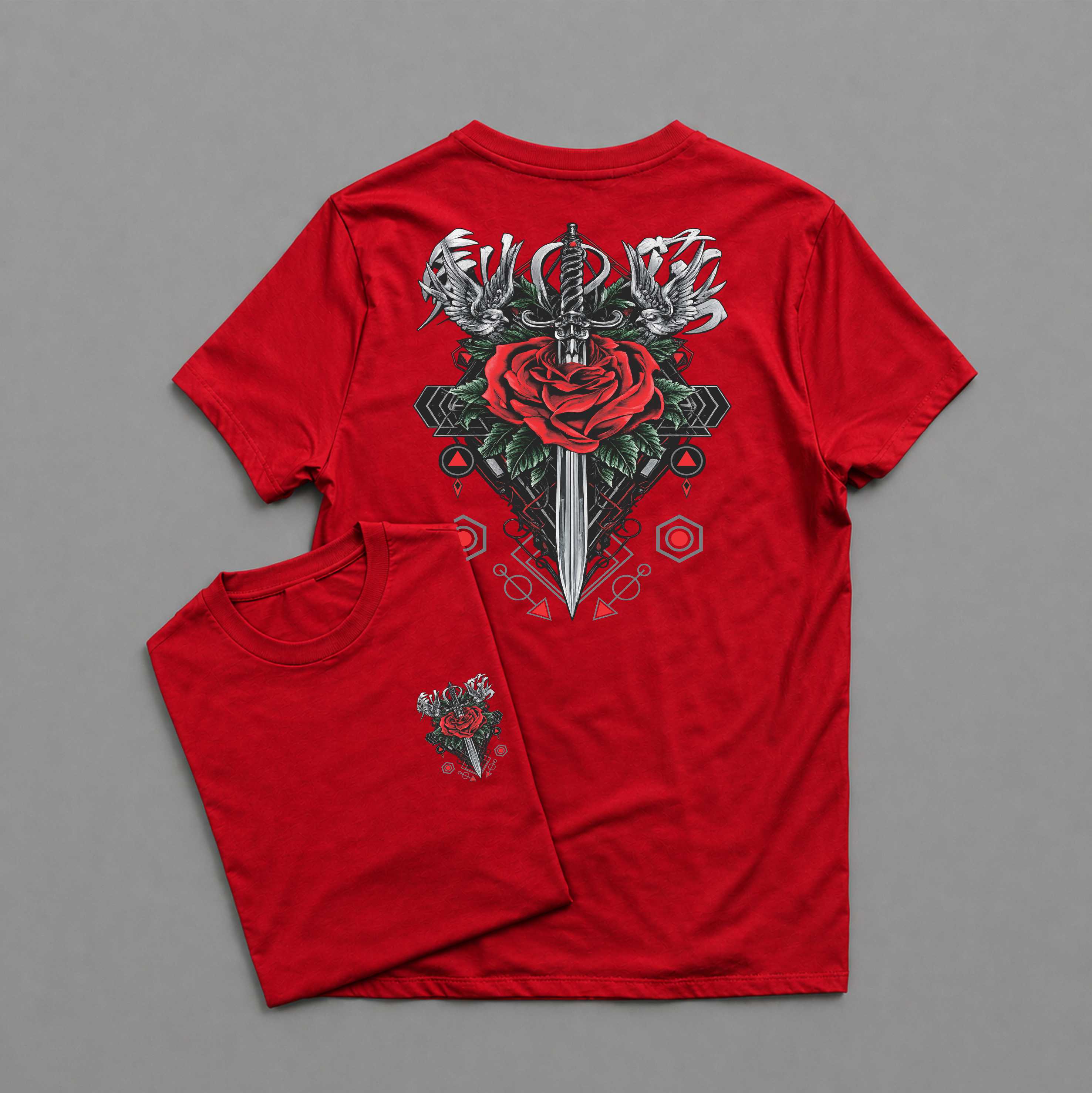 KAOS DEWASA ROSE SWORDS MAWAR PEDANG