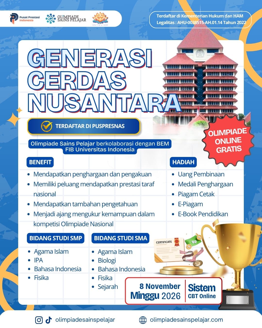 GENERASI CERDAS NUSANTARA 8 NOVEMBER 2026 OSP X FIB UI logo