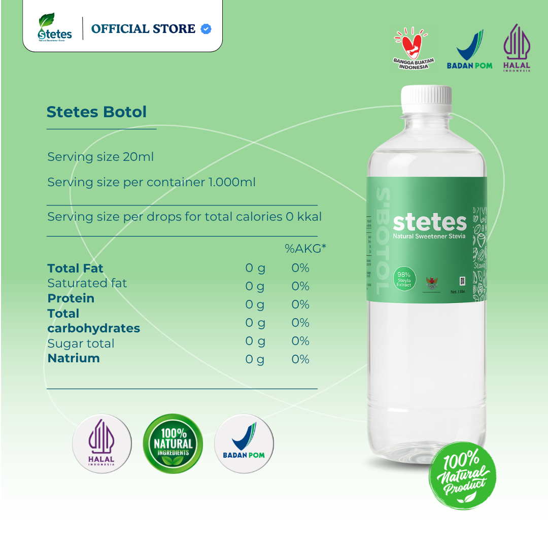 STETES BOTOL - Simple Sirup - Liquid 1L - Pemanis Stevia Tanpa Gula sehat Untuk Keluarga