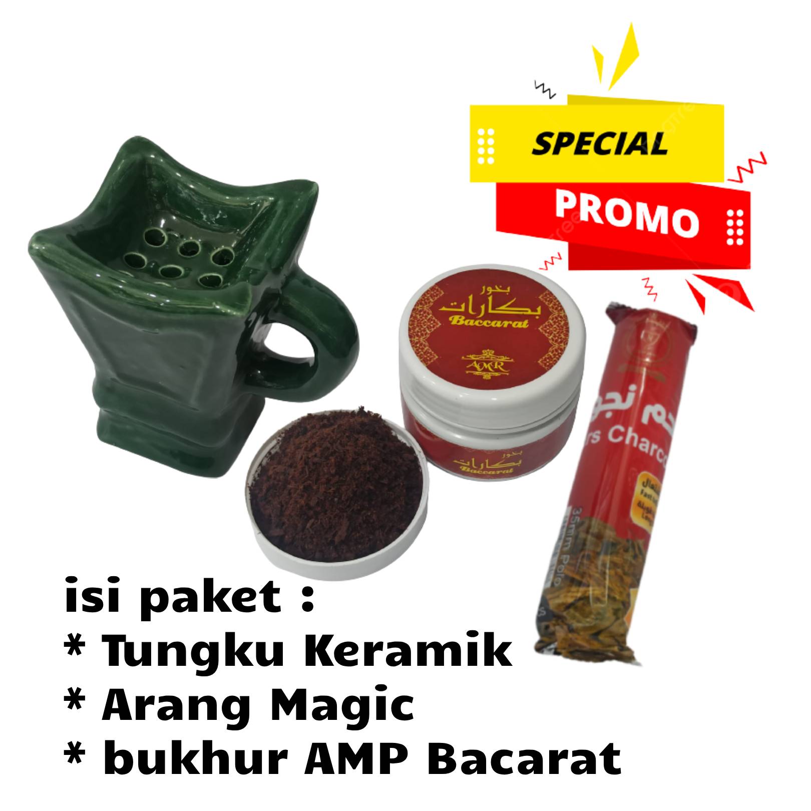 paket bukhur murah 3 in 1 bukhur amp + arang magic + tungku keramik