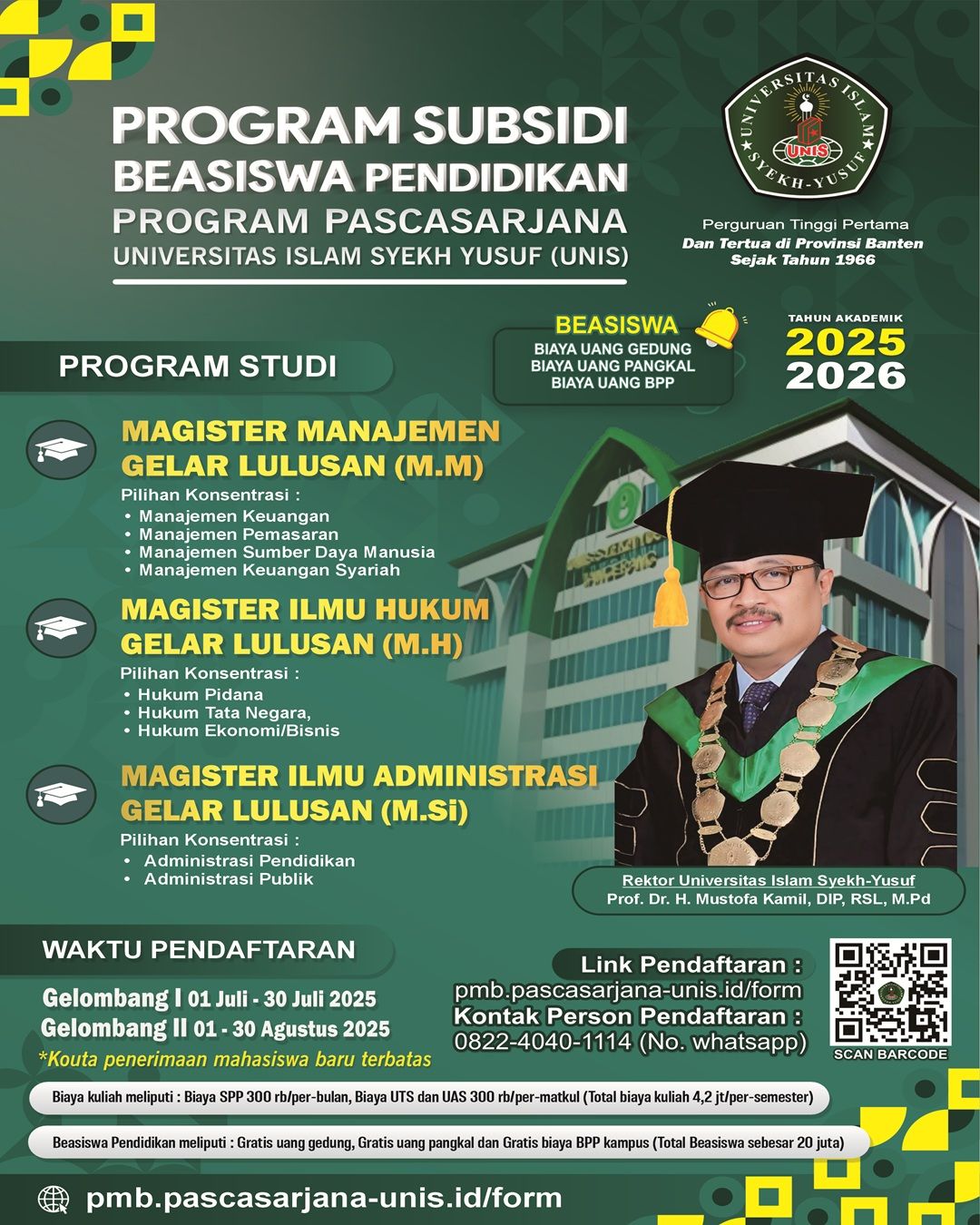 Program Subsidi Beasiswa Pendidikan Program Pascasarjana Universitas Islam Syekh-Yusuf (UNIS)