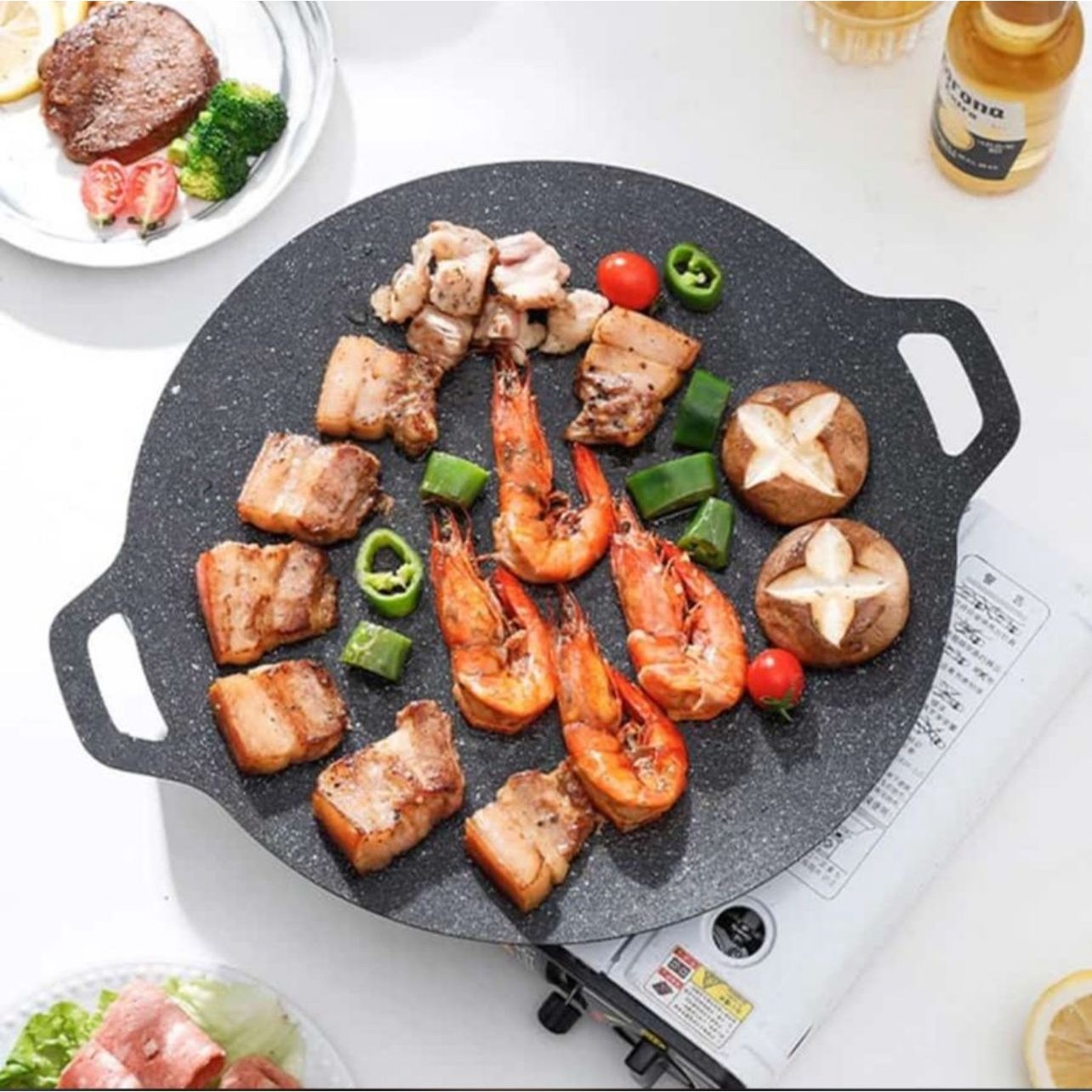 Wajan Alat Pemanggang Alat Panggangan BBQ Grill Pan Korean Panggangan Bulat kompor Wajan logo