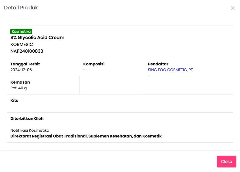 Kormesic Glycolic Acid Cream BPOM HK BL241