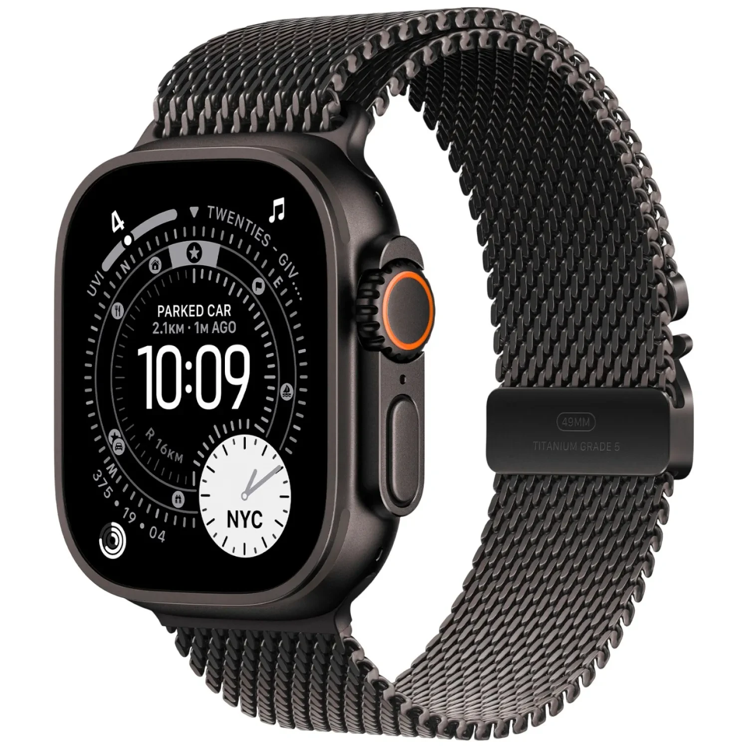 Apple Watch Ultra 3 Black Titanium - Milanese Loop - Titanium Black logo