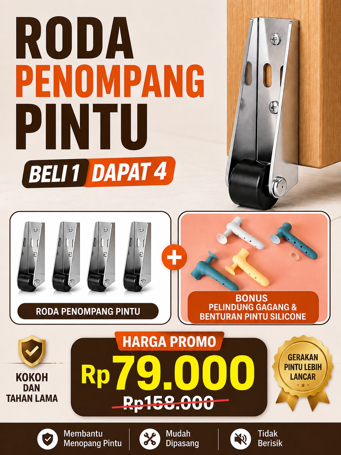 Roda Penopang Pintu Beli 1 Dapat 4 Plus Bonus Pelindung Gagang Pintu Bisa COD | WGB logo