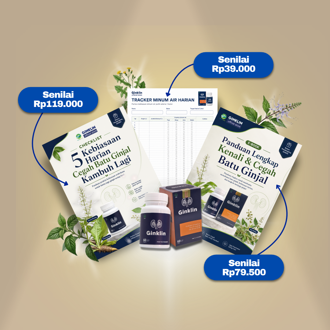 Ginklin Official 60 Kapsul + BONUS Checklist, Tracker Minum & E-book Batu Ginjal