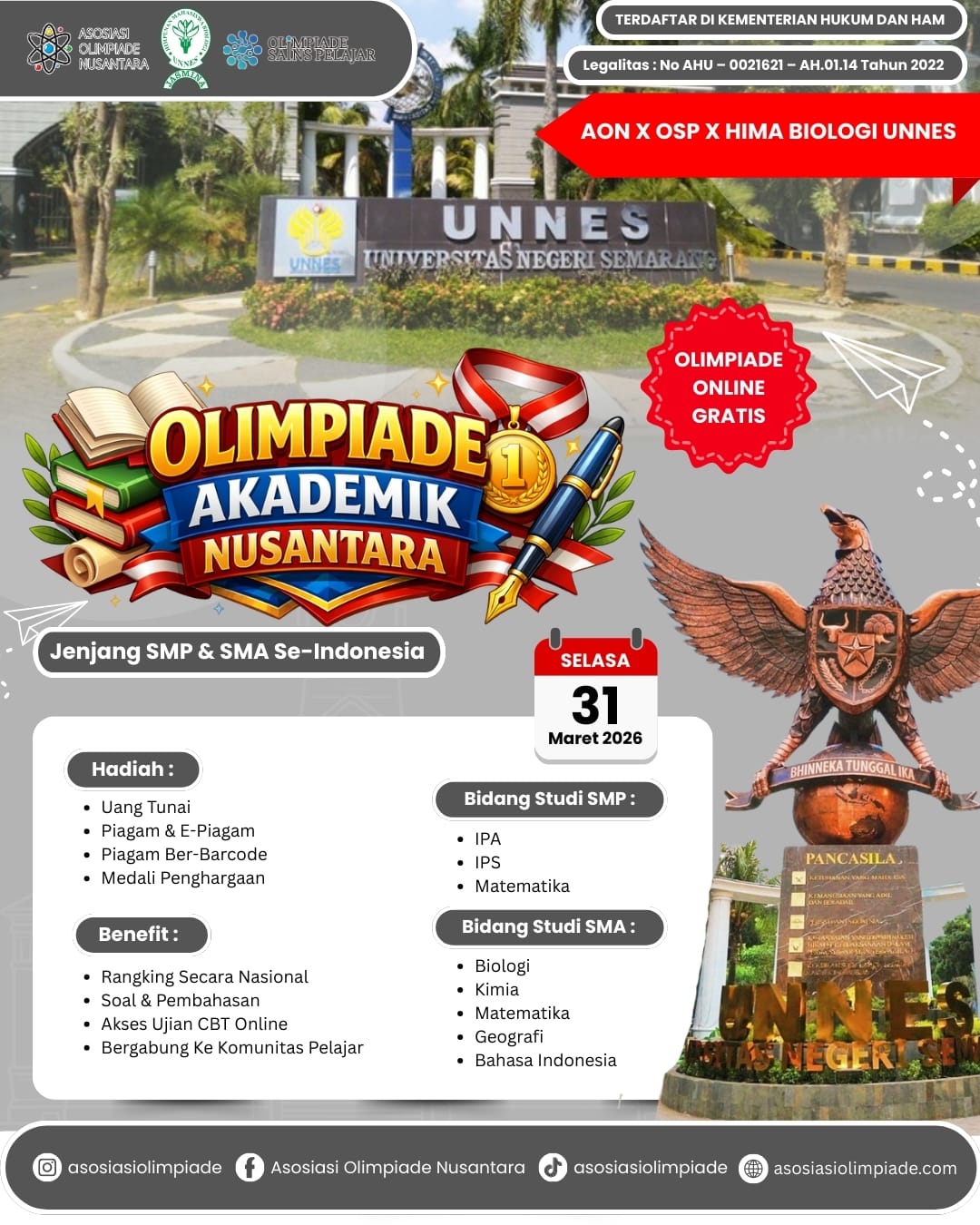 OLIMPIADE AKADEMIK NUSANTARA - AON X OSP X HIMA BIOLOGI UNNES (31 MARET 2026) logo