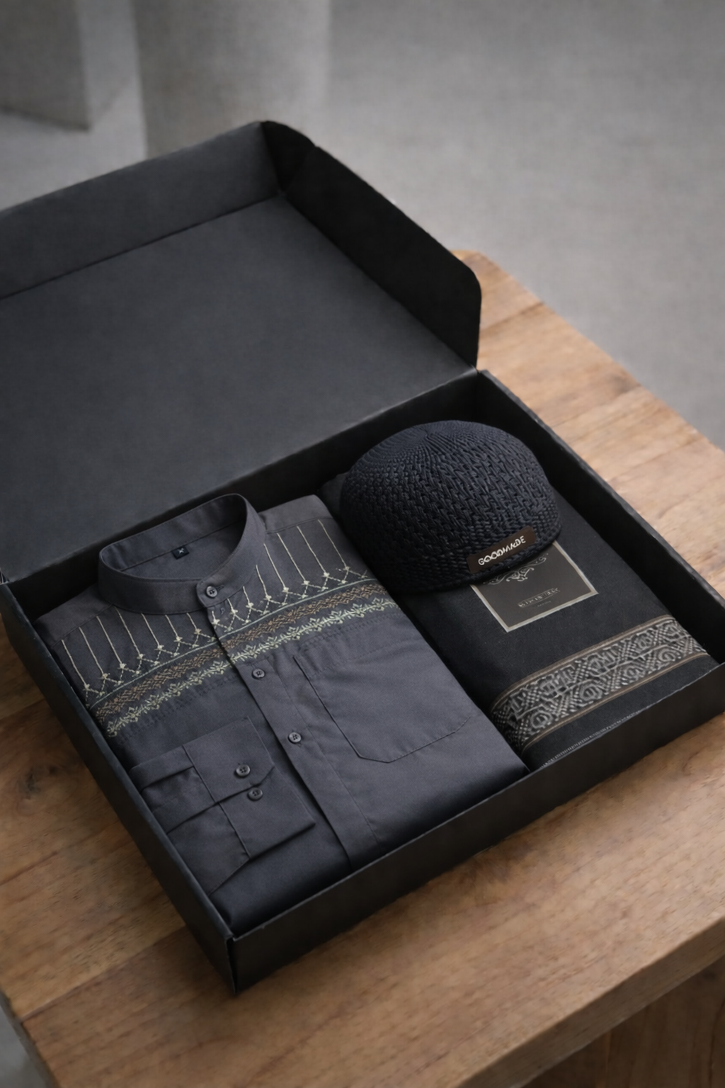 Koko Bordir Lengan Panjang Original Bonus Sarung Tenun & Peci Rajut-ax