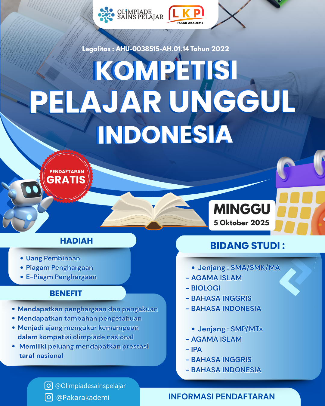 KOMPETISI PELAJAR UNGGUL INDONESIA -  5 OKTOBER 2025 OSPxLKP logo