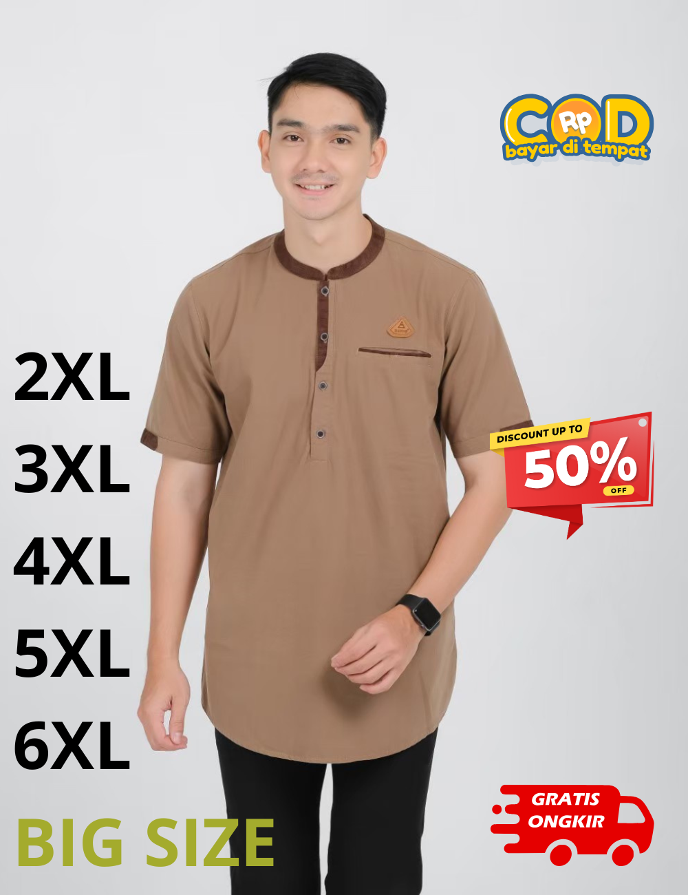 Kemeja Koko Pria (KEMKO) Lengan Pendek Ukuran Big Size M Sampai 6XL Copy