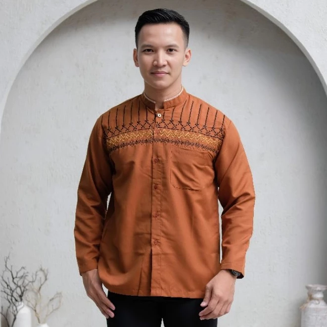 Koko Bordir Lengan Panjang Original Bonus Sarung Tenun & Peci Rajut-ax