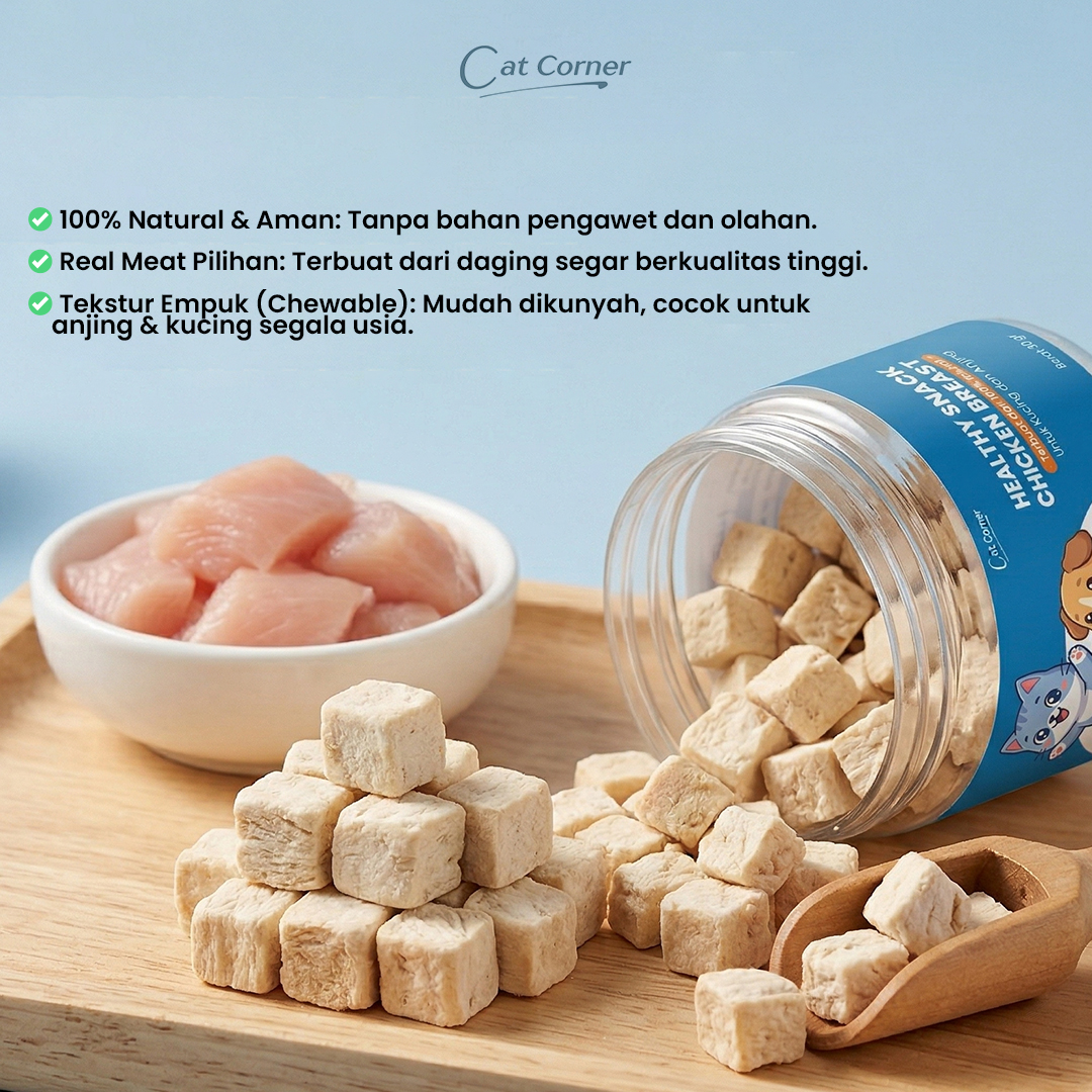 CAT CORNER Freeze Dried Chicken Cubes-Snack Dada Ayam Kering Dadu Cemilan Anjing Kucing
