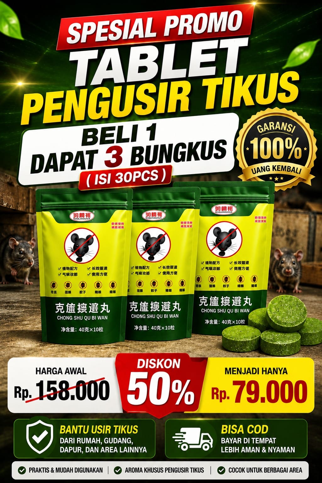 TABLET PENGUSIR TIKUS BELI 1 DAPAT 3 BUNGKUS ISI 30 TABLET GA BESTPRODUK logo