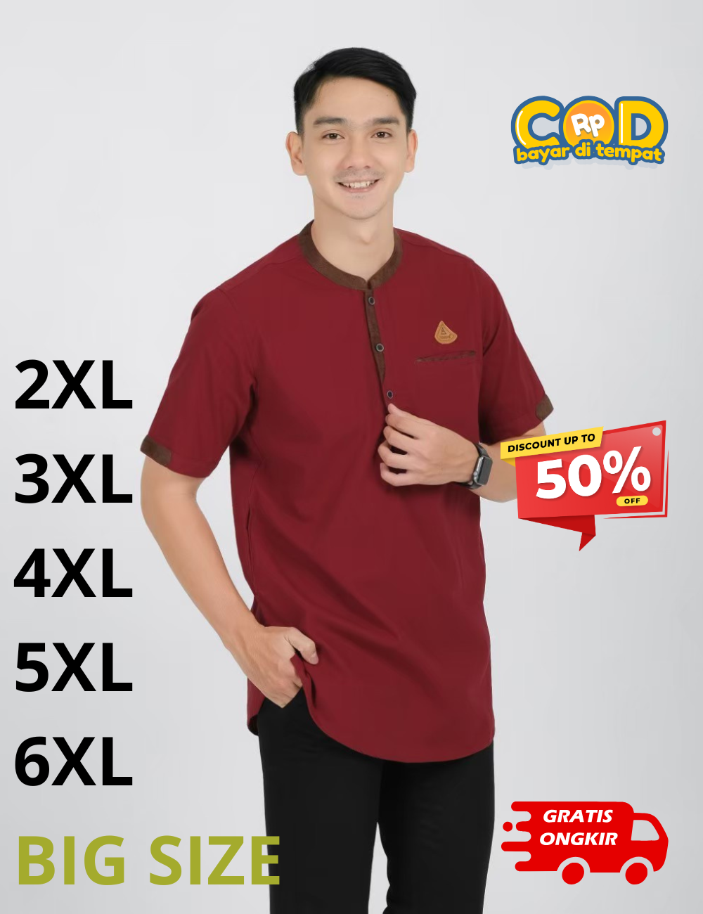 Kemeja Koko Pria (KEMKO) Lengan Pendek Ukuran Big Size M Sampai 6XL Copy