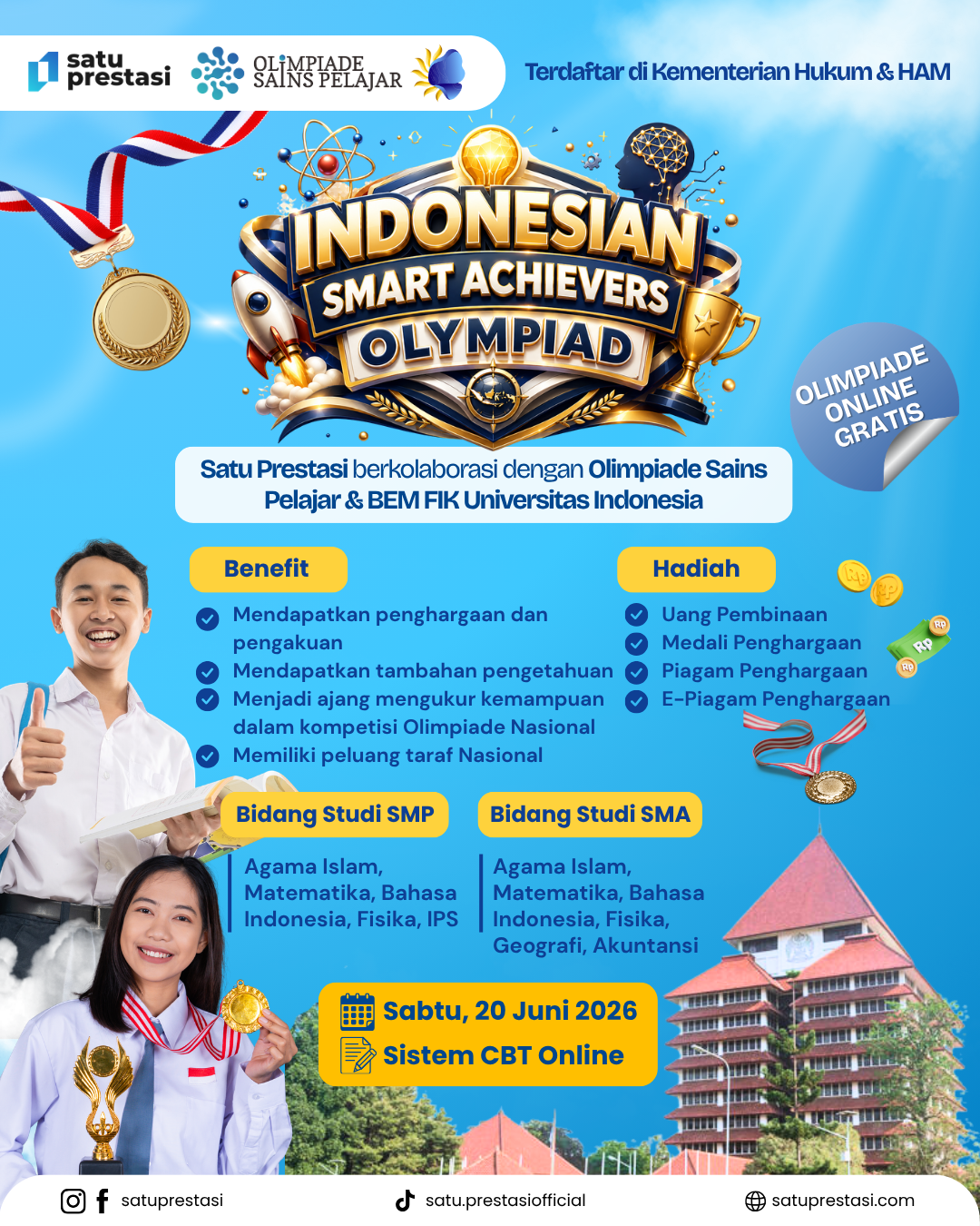 INDONESIAN SMART ACHIEVERS OLYMPIAD - SABTU, 20 JUNI 2026 - SP X OSP X BEM FIK UI logo