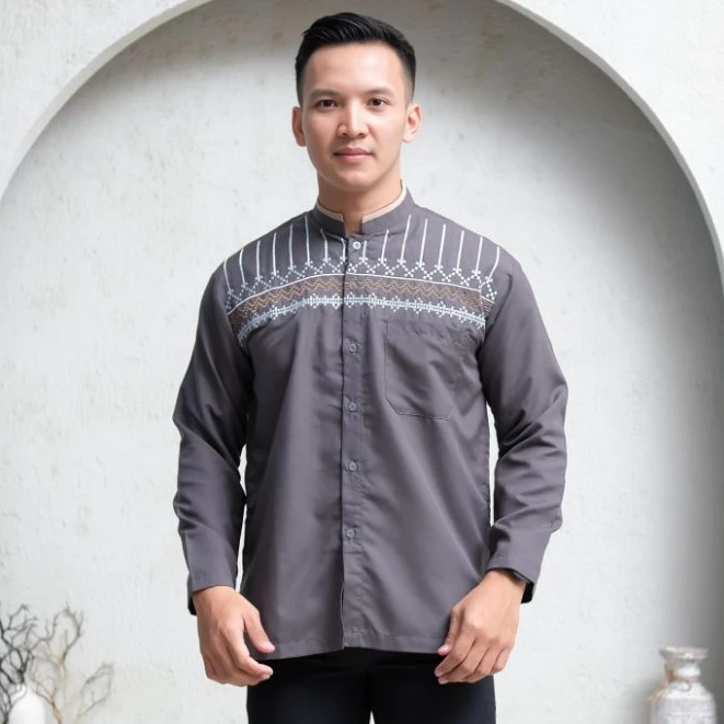 Koko Bordir Lengan Panjang Original Bonus Sarung Tenun & Peci Rajut-ax