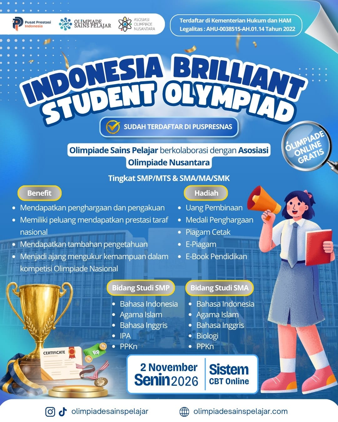 INDONESIAN BRILLIANT STUDENT OLYMPIAD 2 NOVEMBER 2026 OSP X AON logo