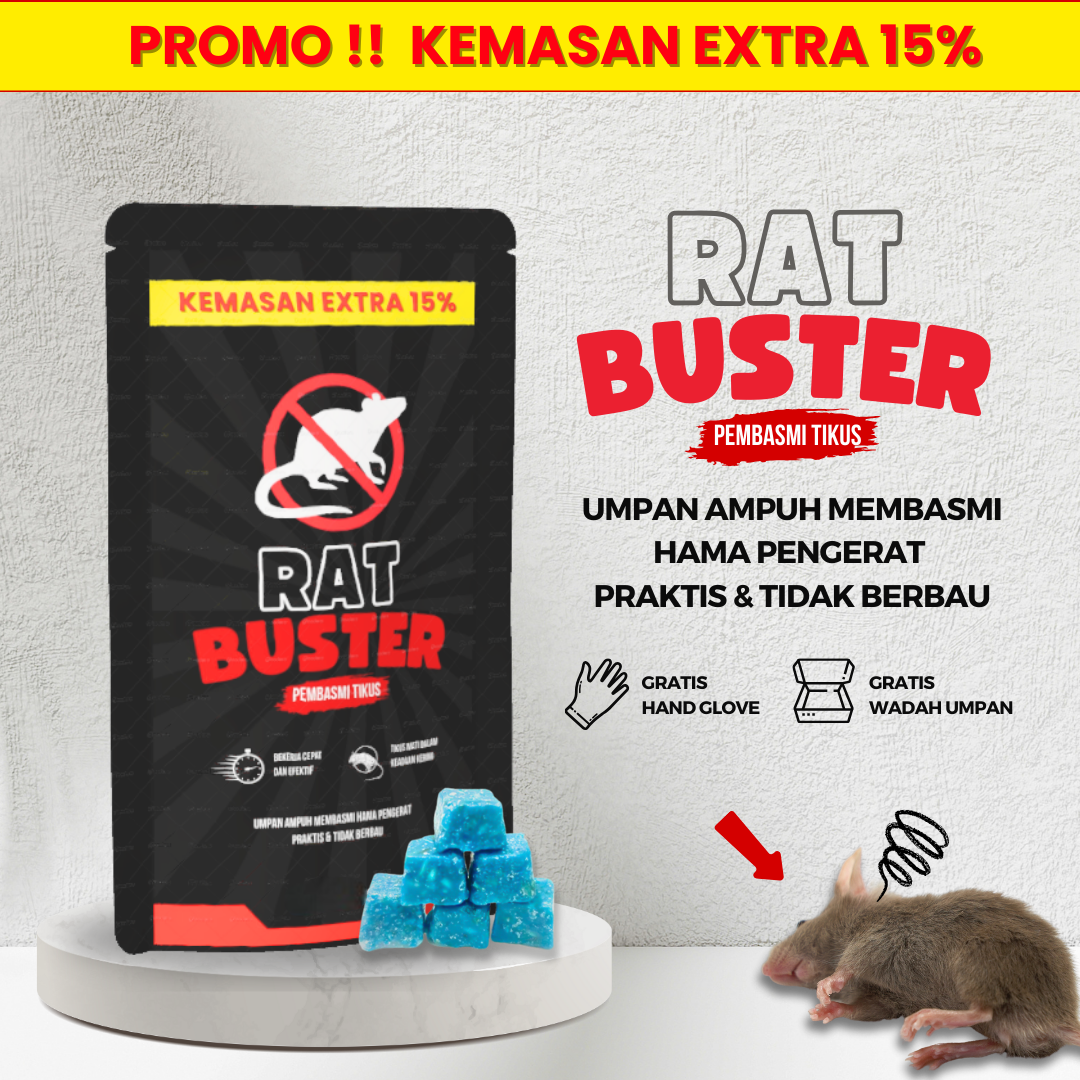 PROMO HARGA SPESIAL 3 Pcs 100gr Racun TIkus RATBUSTER Gratis Sarung Tangan Latex dan Wadah Umpan