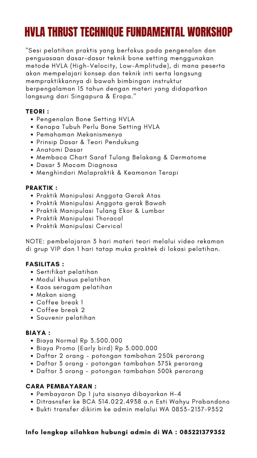 WORKSHOP VIP FUNDAMENTAL HVLA THRUST TECHNIQUE SOLO 26 APRIL 2026