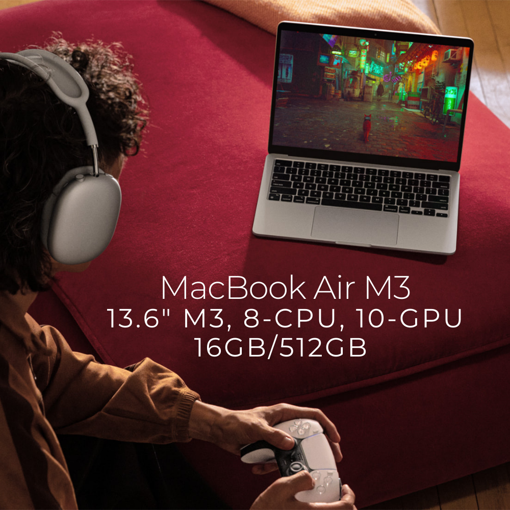 MacBook Air (13.6 inci, M3, 2024) 8C CPU, 10C GPU, 16GB Memory 512GB Storage logo