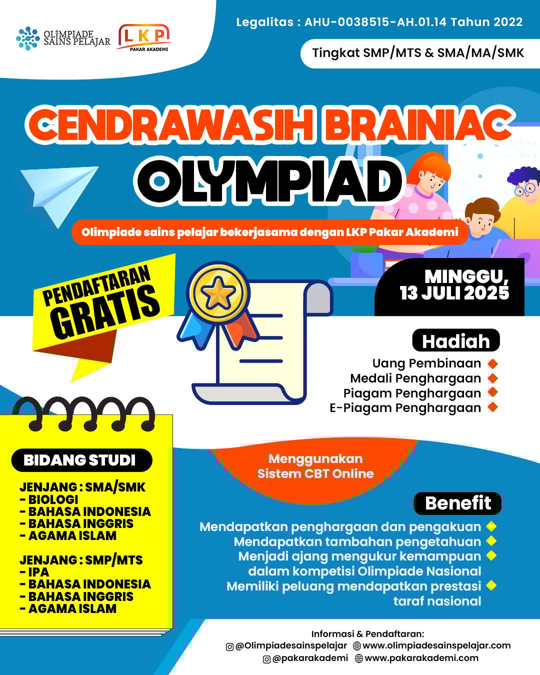 CENDRAWASIH BRAINIAC OLYMPIAD -  13 JULI 2025 OSPxLKP logo