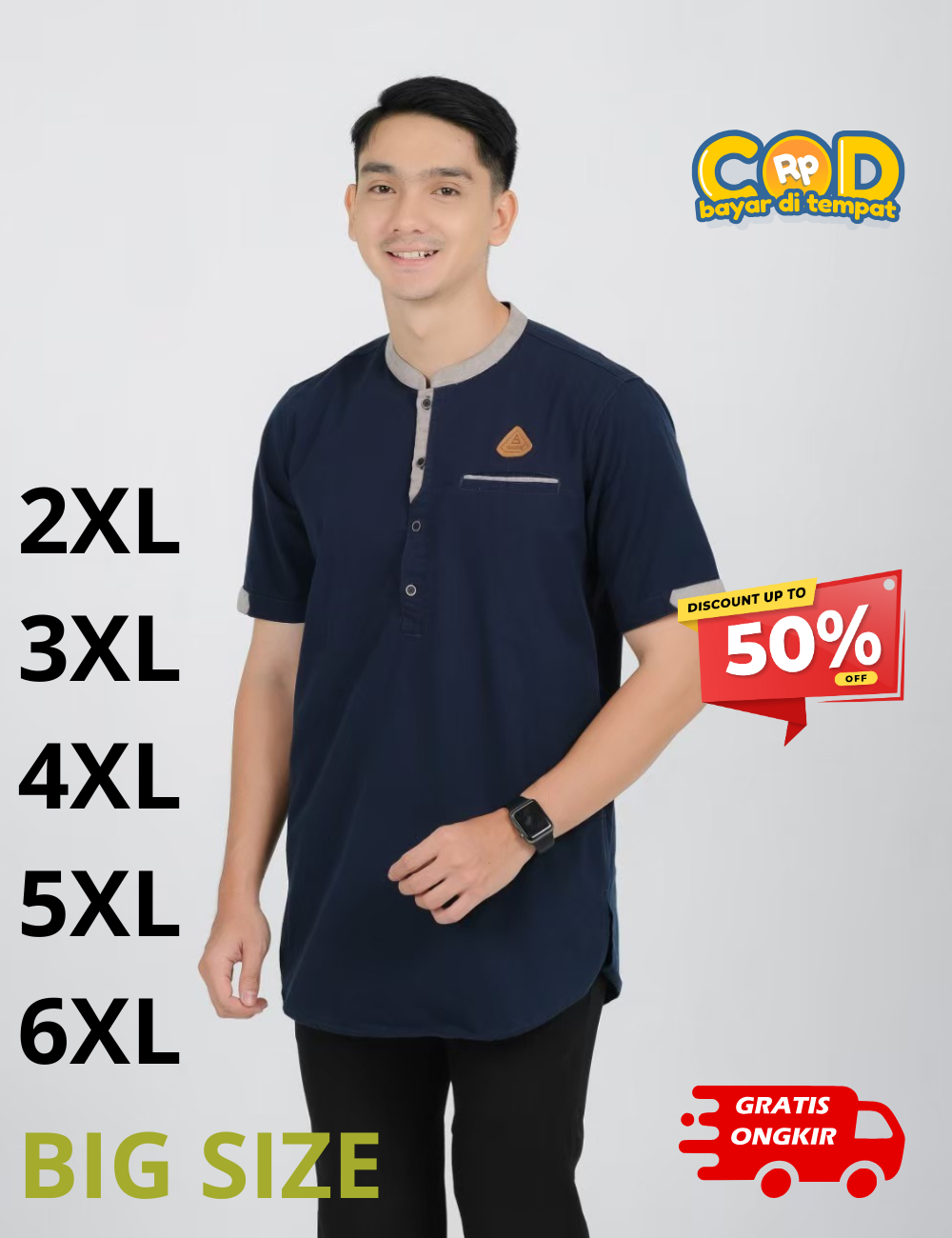 Kemeja Koko Pria (KEMKO) Lengan Pendek Ukuran Big Size M Sampai 6XL Copy