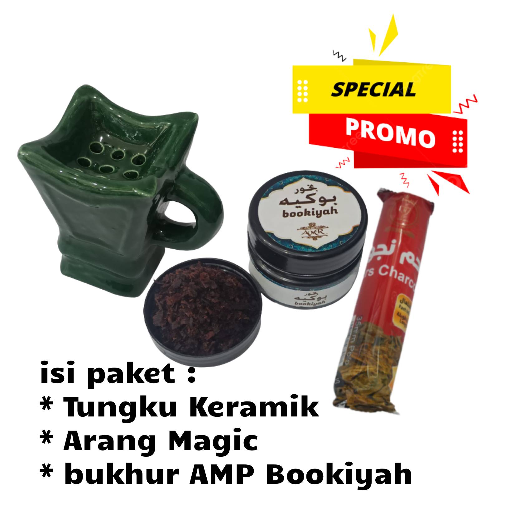 paket bukhur murah 3 in 1 bukhur amp + arang magic + tungku keramik