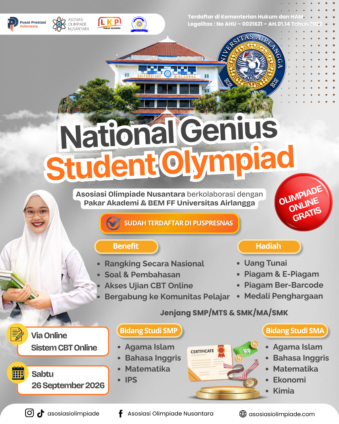 NATIONAL GENIUS STUDENT OLYMPIAD - AON X LKP X BEM FF UNAIR (26 SEPTEMBER 2026) logo