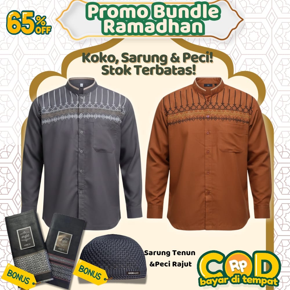 Koko Bordir Lengan Panjang Original Bonus Sarung Tenun & Peci Rajut-ax New logo