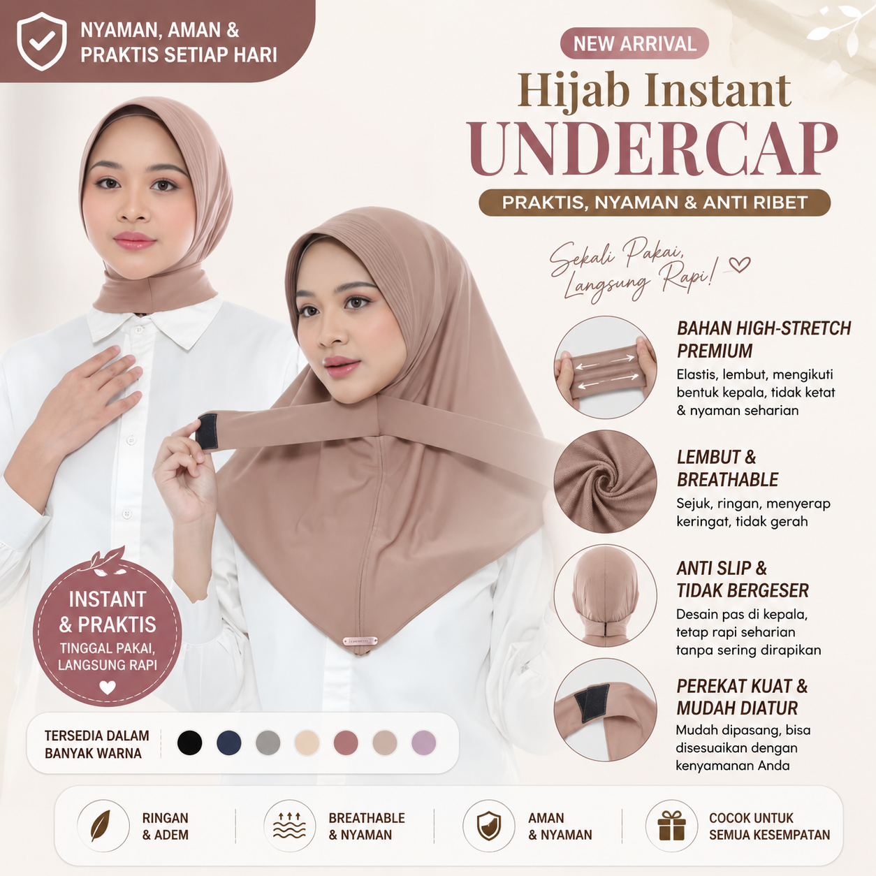 ✨ Hijab Instant Undercap – Solusi Hijab Praktis untuk Wanita Aktif✨ 