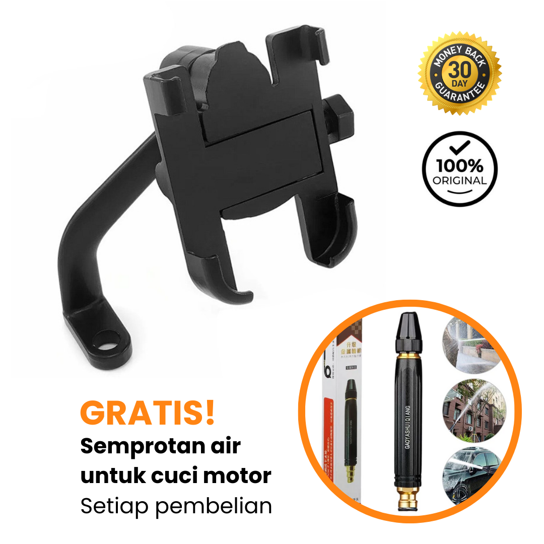 LogOn holder HP spion motor gratis semprotan air untuk cuci motor logo